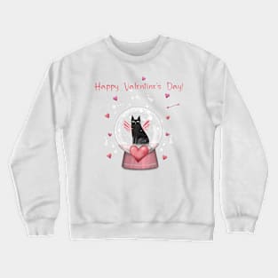 Happy valentines black cat. Cute cat and red hearts. Crewneck Sweatshirt